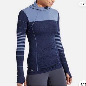 Athleta Two-Tone Blue Fastest Track Seamless Hoodie